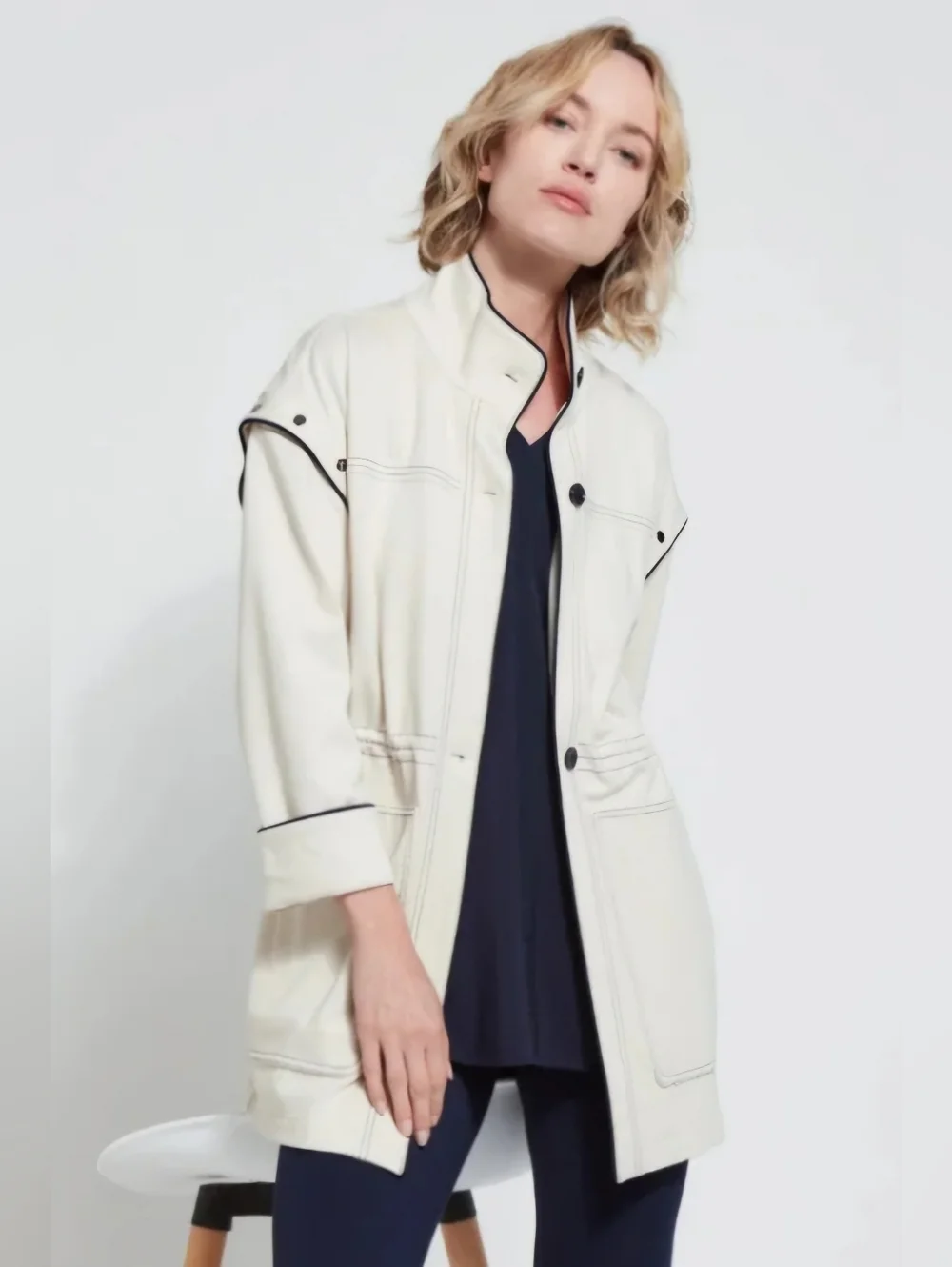 NWT Lysse Cream Jacket Convertible Detachable Sleeve Snap Button Coat, Size M